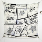 CC 25 Camellia Scarf 140CM White Black Cashmere 293083