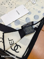CC 25 Camellia Scarf 140CM White Black Cashmere 293083