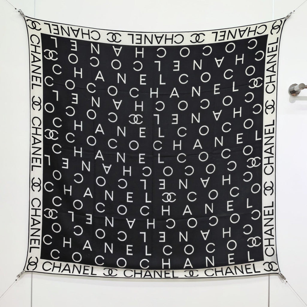 CC 25  Scarf 140CM White Black Cashmere 293084