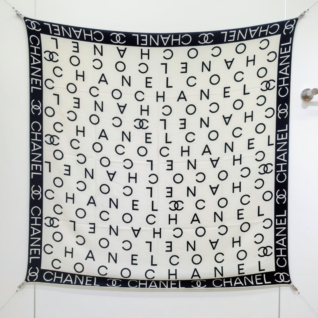 CC 25  Scarf 140CM White Black Cashmere 293085
