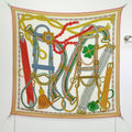 HM 26ss Double Sided Scarf 140 White Beige Colorful Cashmere Silk 132450