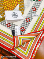HM 26ss Double Sided Scarf 140 White Beige Colorful Cashmere Silk 132450