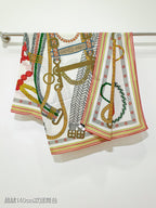 HM 26ss Double Sided Scarf 140 White Beige Colorful Cashmere Silk 132450
