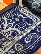 HM 26s Heart Horse Scarf 140 Navy Blue Cashmere Silk 139236