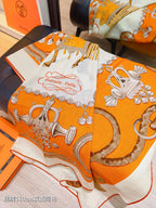HM 26ss Double Sided Scarf 90 Orange Beige Cashmere Silk 132456