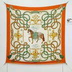 HM 26ss Double Sided Scarf 90 Orange Green Beige Cashmere Silk 132455