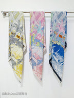 HM 26s 90 Double Sided Scarf Blue Colorful Mulberry Silk 141476