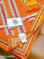 HM 26s Horse Scarf 140 Orange Colorful Cashmere Silk 139219