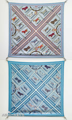 HM 26s Horse Scarf 140 Baby Blue Colorful Cashmere Silk 139221