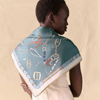 HM 26ss Sweet Saddle Scarf 90 Blue Colorful Twill Silk 132421