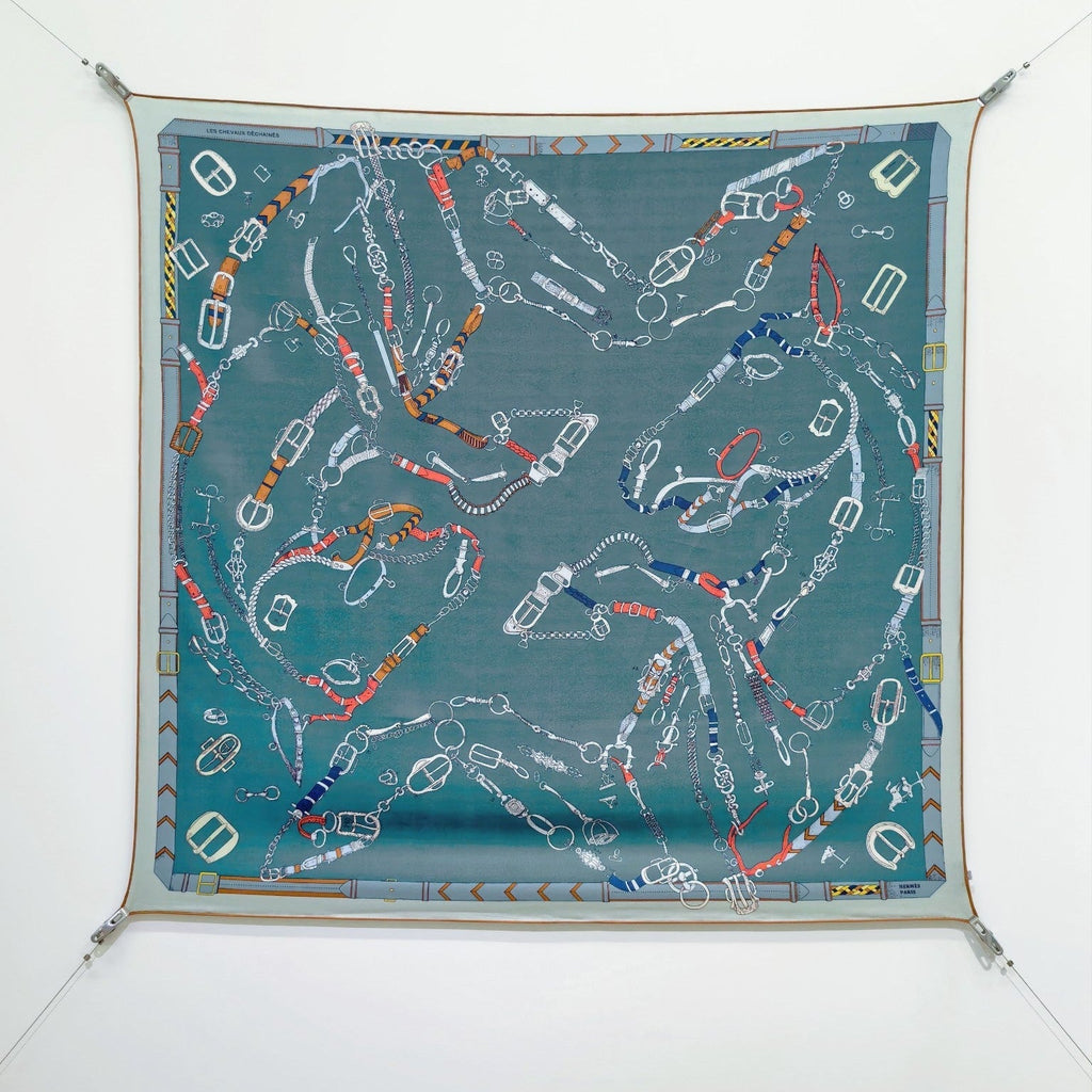 HM 26ss Sweet Saddle Scarf 90 Blue Colorful Twill Silk 132421