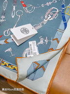 HM 26ss Sweet Saddle Scarf 90 Blue Colorful Twill Silk 132421