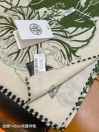 HM 26s Flamingo Party Scarf 140 Green Blue Cashmere Silk 139240