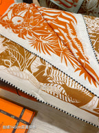 HM 26s Flamingo Party Scarf 140 Orange Brown Cashmere Silk 139241