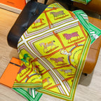 HM 26s Horse Scarf 140 Yellow Green Cashmere Silk 139222