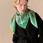 HM 26s Horse Scarf 140 Yellow Green Cashmere Silk 139222