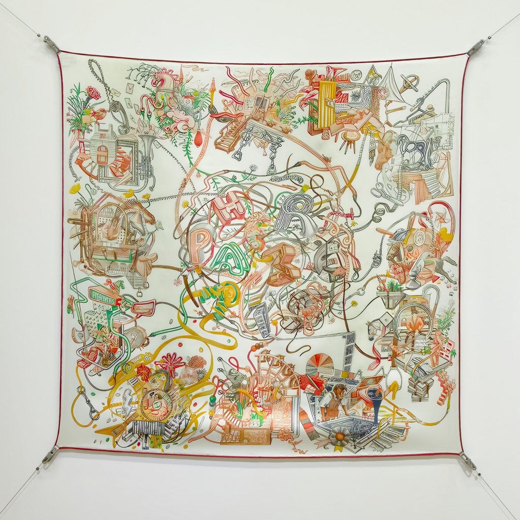 HM 26ss Amazon Scarf 90 White Colorful Twill Silk 126316