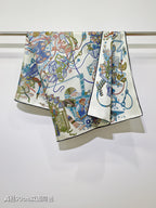 HM 26ss Amazon Scarf 90 Blue White Colorful Twill Silk 126320