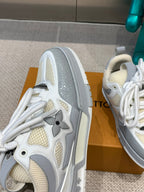LV Skate Sneaker Gray Mix White Beige Cowhide