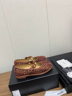 CC MARY JANES BROWN WOOL TWEED AND FABRIC