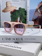 SQUARE SUNGLASSES 581358 IN NUDE PINK ACETATE EMBOSSED MONOGRAM LOGO