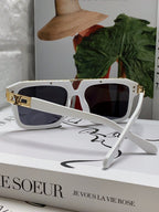 MASCOT PILOT SQUARE SUNGLASS 581377 IN WHTIE ACETATE GOLD METAL