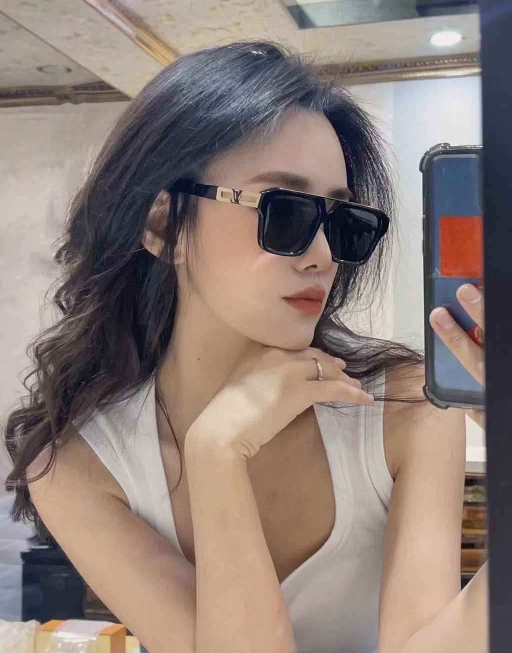 MASCOT PILOT SQUARE SUNGLASS 581378 IN BLACK ACETATE GOLD METAL