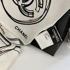 CC Square Scarf 90 CM In White Mix Black Silk 288721
