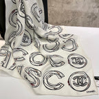 CC Square Scarf 90 CM In White Mix Black Silk 288721
