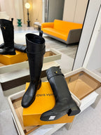 LV 25 Metal Buckle Riding Boots Black Sheepskin  573888