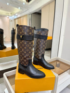 LV 25 Metal Buckle Riding Boots Monogram Brown Cowhide 573889