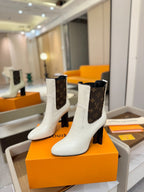 LV 25 Runway Ankle Boots 95 White Monogram Brown Calfskin 573858