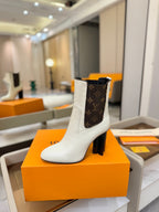 LV 25 Runway Ankle Boots 95 White Monogram Brown Calfskin 573858