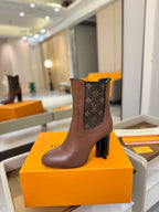 LV 25 Runway Ankle Boots 95 Brown Monogram Brown Calfskin 573859
