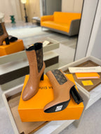 LV 25 Runway Ankle Boots 95 Tan Monogram Brown Calfskin 573860