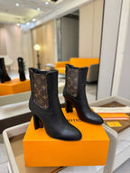 LV 25 Runway Ankle Boots 95 Black Monogram Brown Calfskin 573861