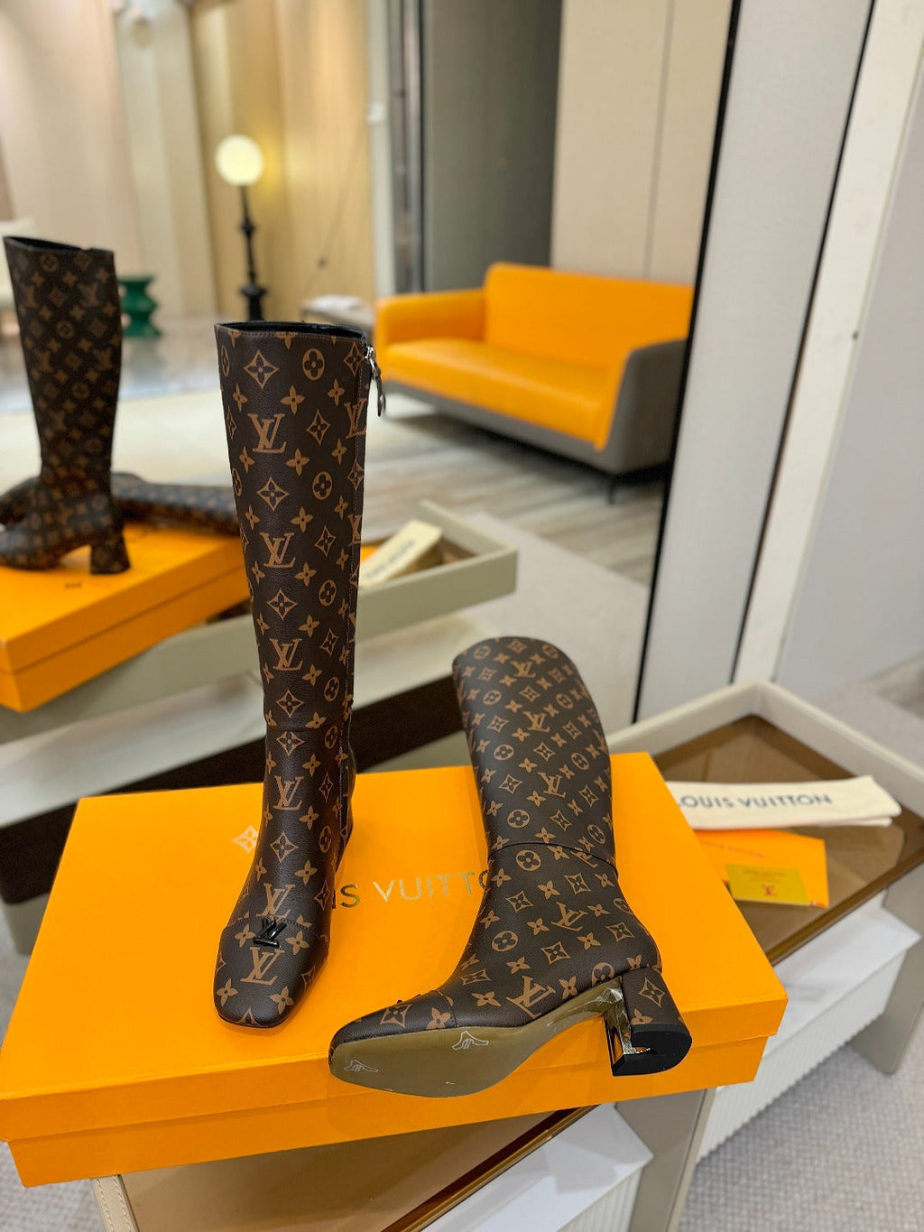 LV  High Boots 55 Monogram Brown Sheepskin 573730