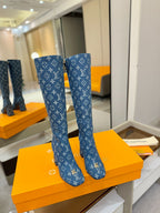 LV  High Boots 85 Monogram Blue Denim 573735
