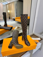 LV  High Boots 85 Monogram Brown Sheepskin 573736