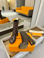 LV Ankle Boots 110 Monogram Brown Sheepskin 573720