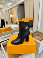LV 25 Runway Ankle Boots 100 Black Calfskin Mix Belt  573869