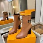 LV 25 Runway Ankle Boots 100 Light Brown Calfskin Mix Belt  573870