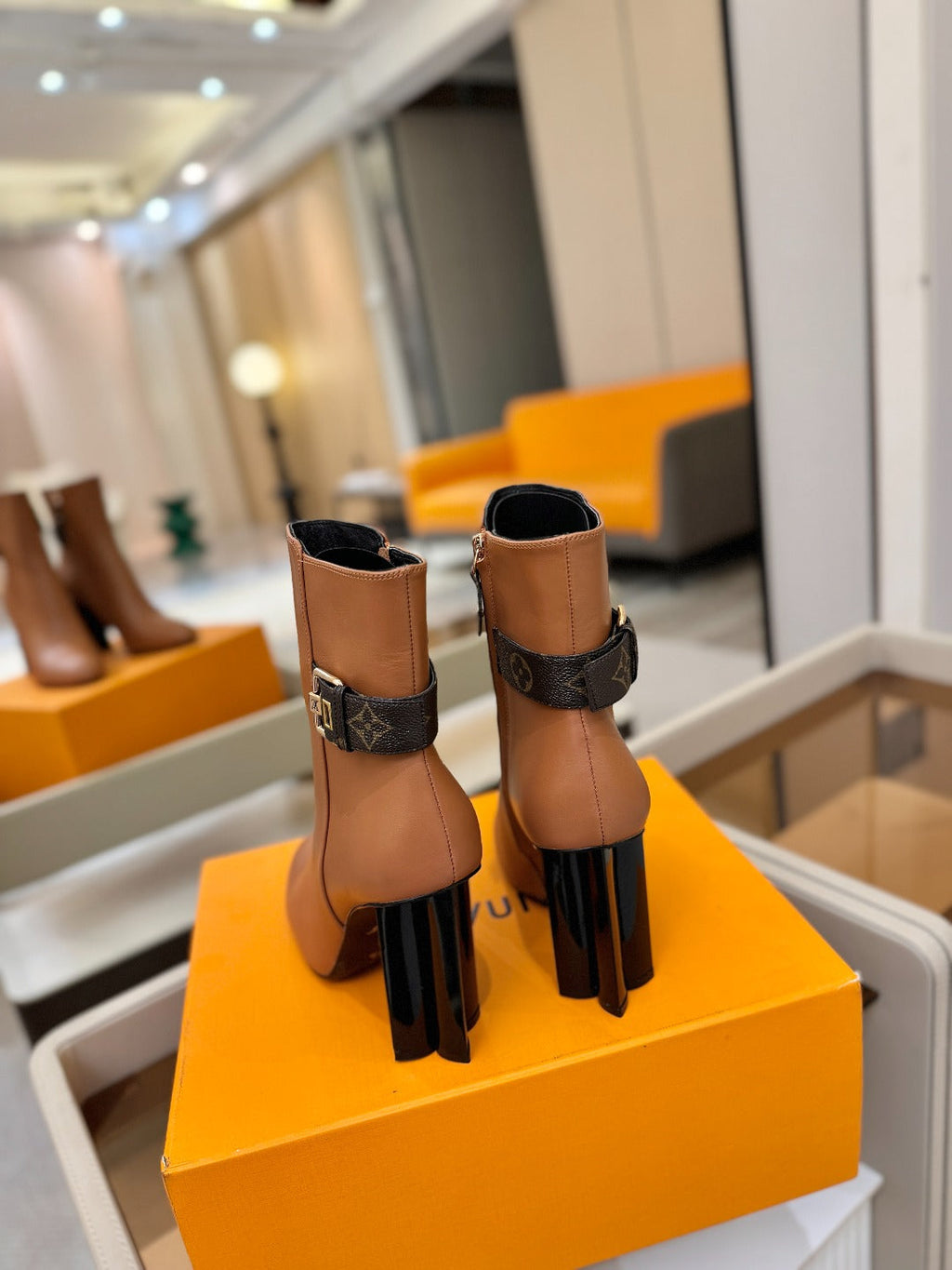 LV 25 Runway Ankle Boots 100 Light Brown Calfskin Mix Belt  573870
