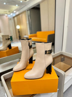 LV 25 Runway Ankle Boots 100 Beige Calfskin Mix Belt 573871