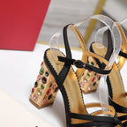 VT 2025 Diamond Heel Sandals Black Cowhide 289513