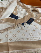 MONOGRAM 140 CM SQUARE SCARF IN PEANUT BROWN MIX WHITE CASHMERE 391108