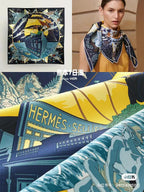 Flagship Silk Scarf 90 CM Charcoal Blue Colorful