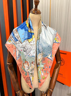 Square Scarf 90 CM Pink Orange Colorful Silk