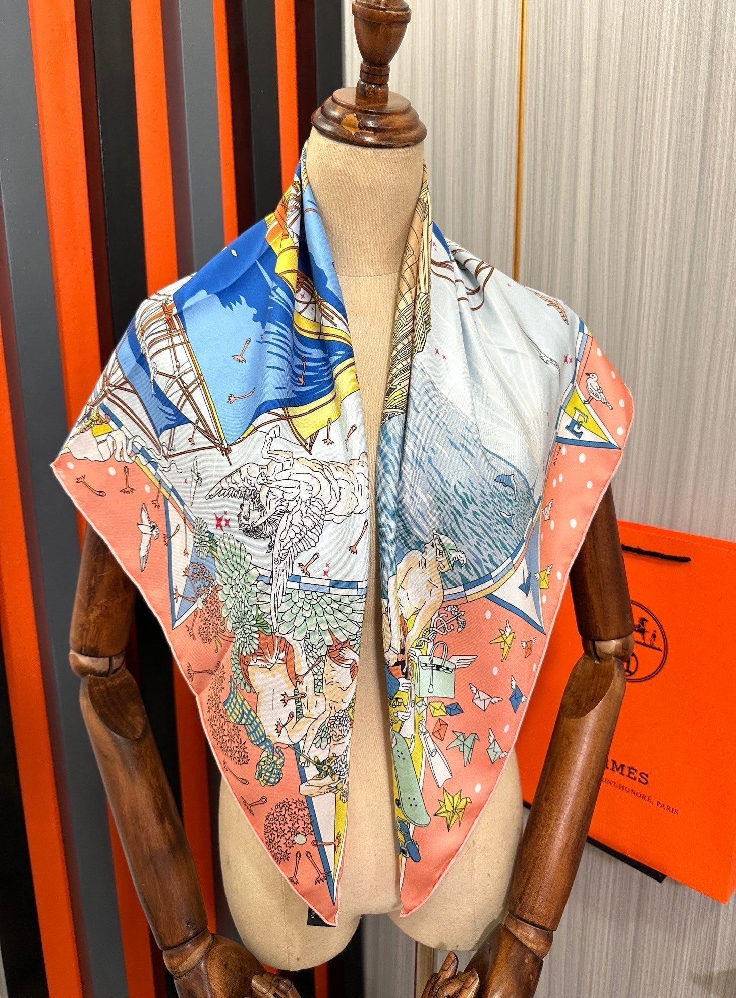 Flagship Silk Scarf 90 CM Pink Orange Colorful