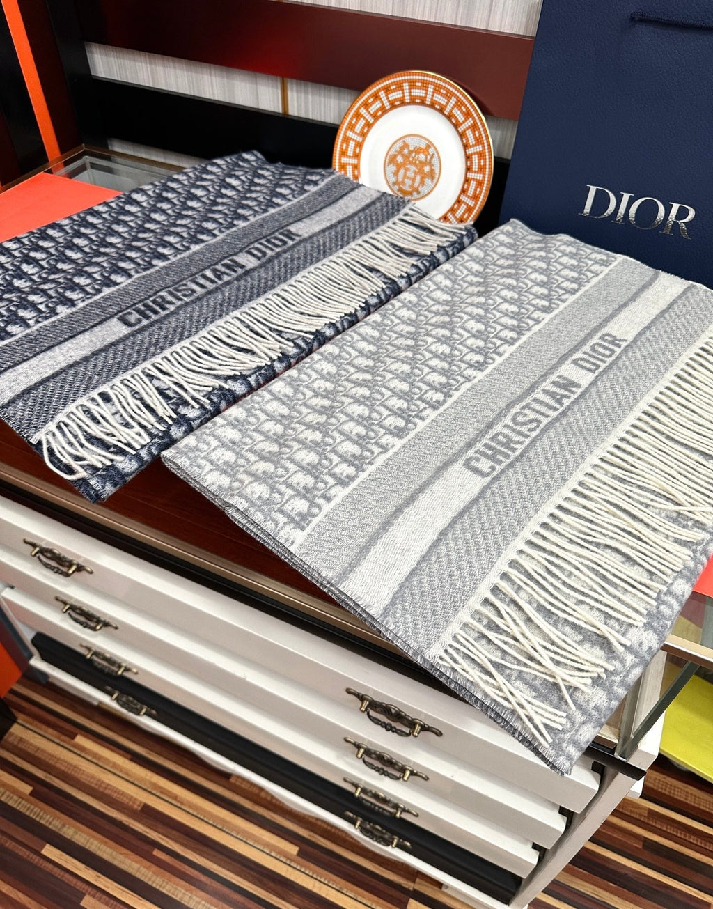 OBLIQUE 190 CM SCARF IN LIGHT GREY TECHNICAL CASHMERE 415487